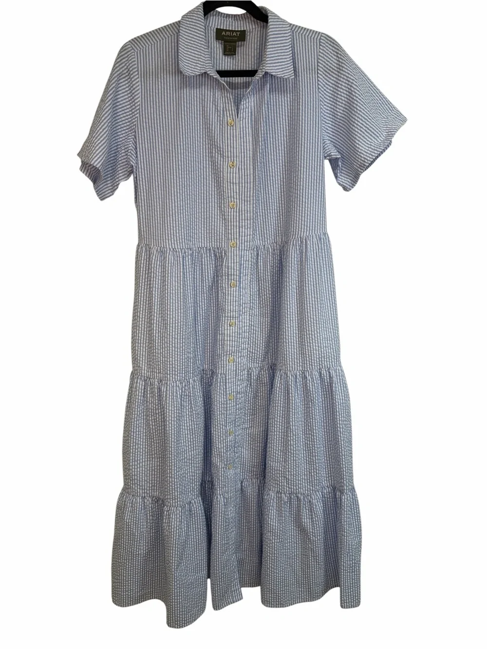 Ariat Countryside Blue Seersucker Tiered Midi Dress Cottagecore Size Large - Picture 5 of 11